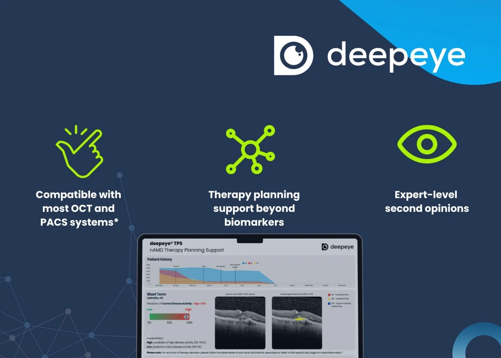 Interface du logiciel d'IA deepeye pour la planification thérapeutique rétinienne